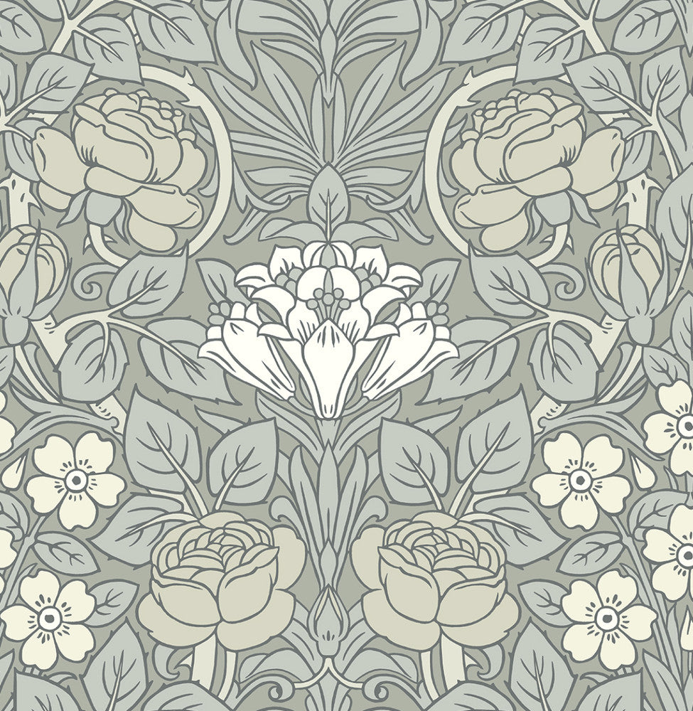 Vintage Rose Alloy Grey by Seabrook Wallpaper NextWall Peel & Stick United States 30.75 21.01" 20.5" - Fabric Carolina -