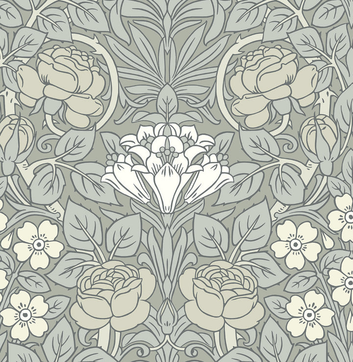 Vintage Rose Alloy Grey by Seabrook Wallpaper NextWall Peel & Stick United States 30.75 21.01" 20.5" - Fabric Carolina -