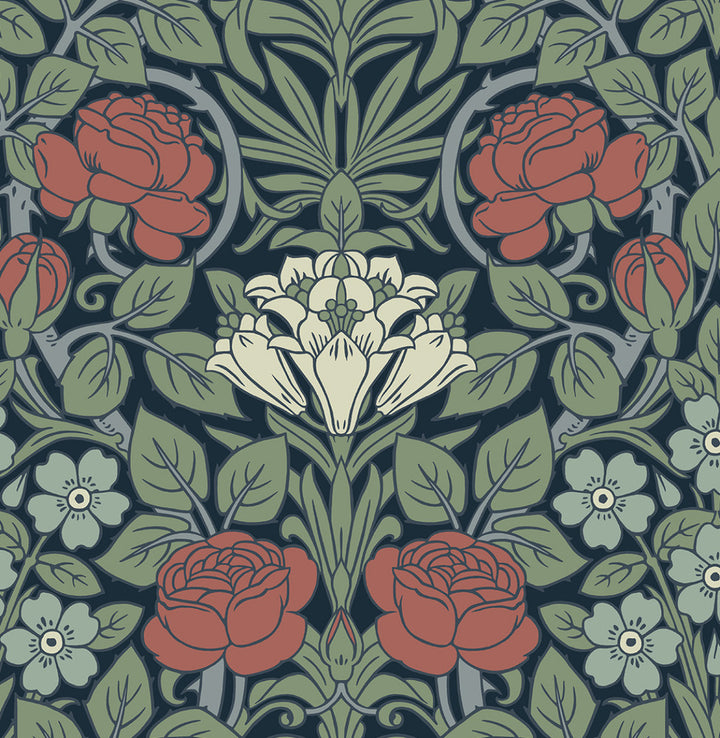 Vintage Rose Midnight Blue & Sage by Seabrook Wallpaper NextWall Peel & Stick United States 30.75 21.01" 20.5" - Fabric Carolina -