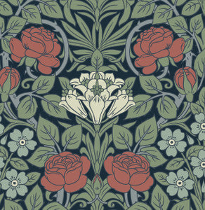 Vintage Rose Midnight Blue & Sage by Seabrook Wallpaper