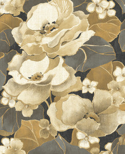 Nouveau Floral Ebony & Antique Gold by Seabrook Wallpaper