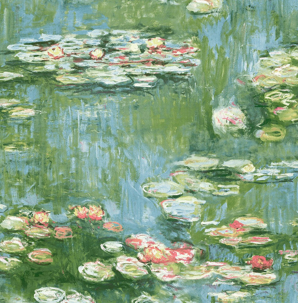 Lily Pond Olive & Sky Blue by Seabrook Wallpaper NextWall Peel & Stick United States 30.75 20.87" 20.5" - Fabric Carolina -