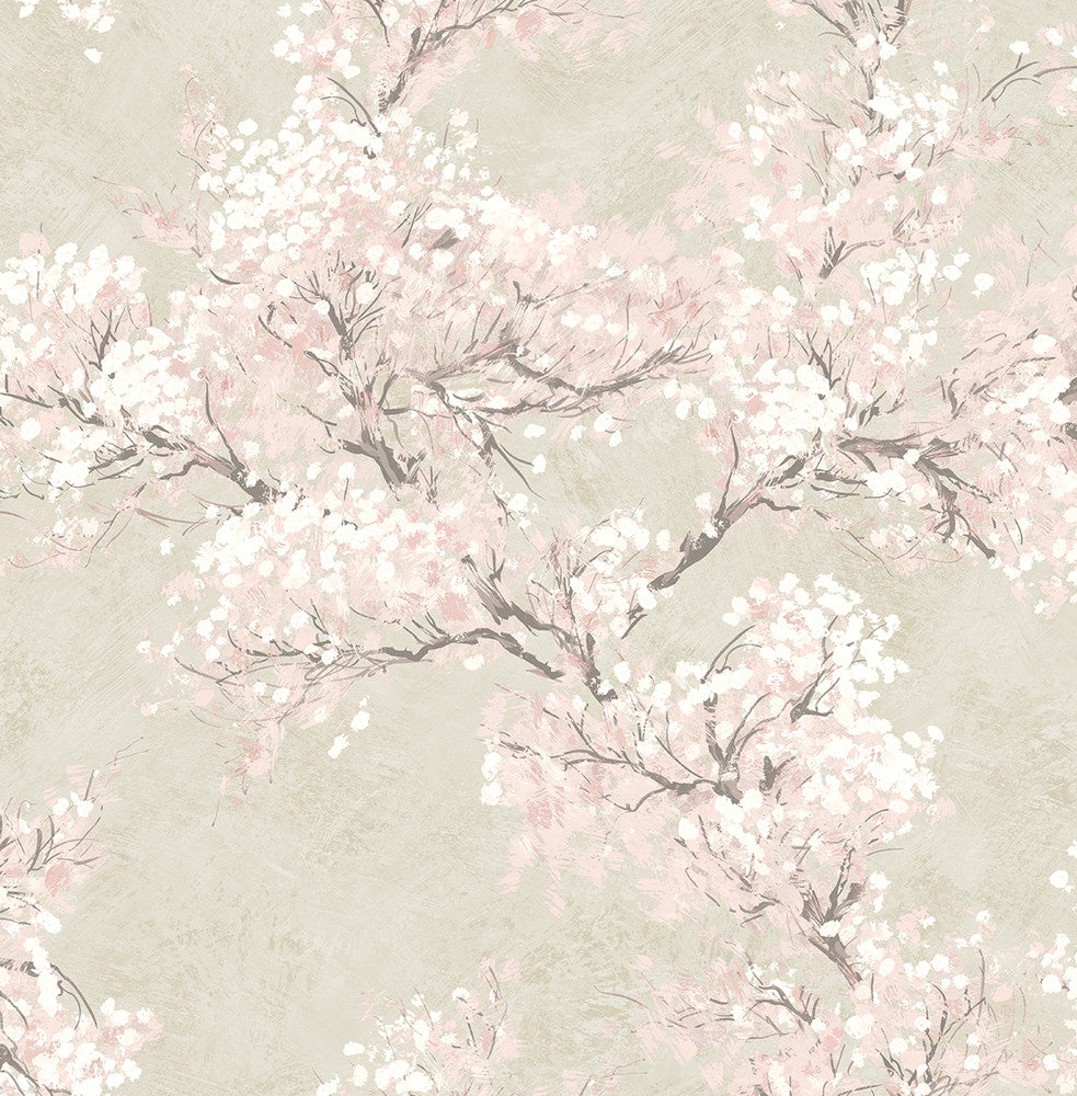 Cherry Blossom Grove Parchment & Rose by Seabrook Wallpaper NextWall Peel & Stick United States 30.75 20.87" 20.5" - Fabric Carolina -
