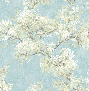 Cherry Blossom Grove Blue Mist & Green Tea by Seabrook Wallpaper