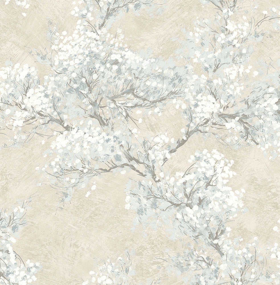 Cherry Blossom Grove Parchment & Morning Fog by Seabrook Wallpaper NextWall Peel & Stick United States 30.75 20.87" 20.5" - Fabric Carolina -