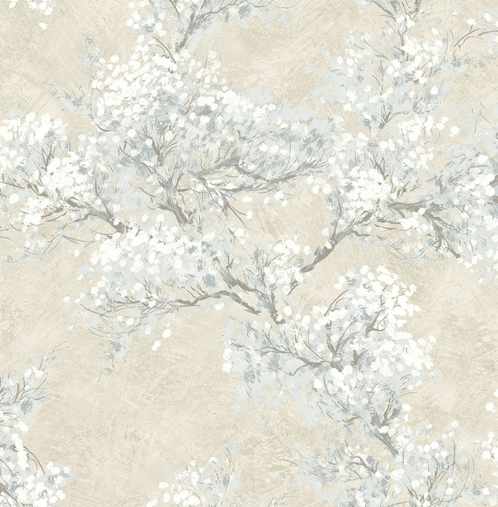 Cherry Blossom Grove Parchment & Morning Fog by Seabrook Wallpaper NextWall Peel & Stick United States 30.75 20.87" 20.5" - Fabric Carolina -