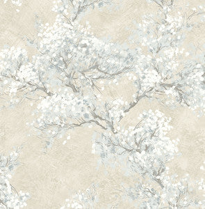 Cherry Blossom Grove Parchment & Morning Fog by Seabrook Wallpaper