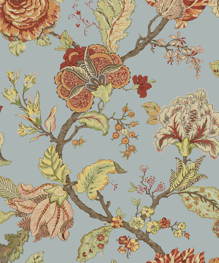 Kianna Jacobean Blue Dusk by Seabrook Wallpaper NextWall Peel & Stick United States 30.75 25.2" 20.5" - Fabric Carolina -