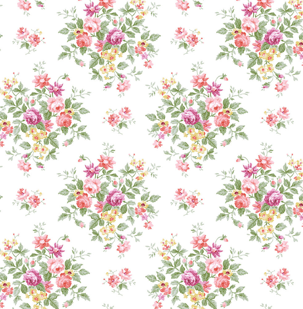 Floral Bunches Watermelon & Buttercup by Seabrook Wallpaper NextWall Peel & Stick United States 30.75 10.43" 20.5" - Fabric Carolina -
