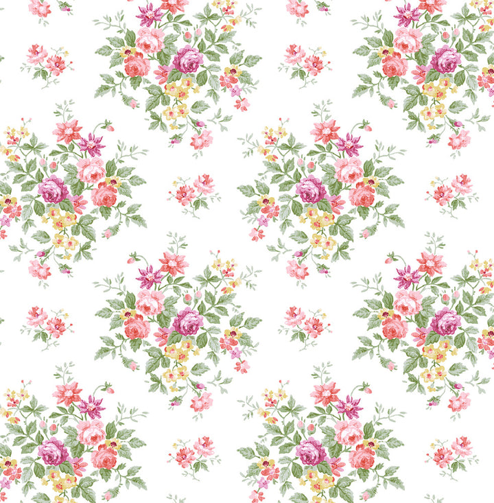 Floral Bunches Watermelon & Buttercup by Seabrook Wallpaper NextWall Peel & Stick United States 30.75 10.43" 20.5" - Fabric Carolina -