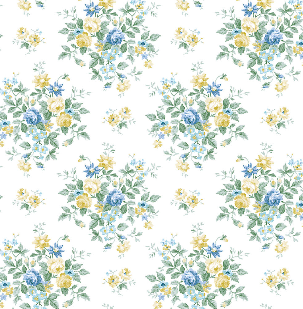Floral Bunches Blue Stream & Buttercup by Seabrook Wallpaper NextWall Peel & Stick United States 30.75 10.43" 20.5" - Fabric Carolina -