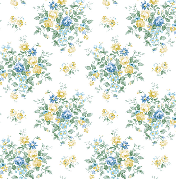 Floral Bunches Blue Stream & Buttercup by Seabrook Wallpaper NextWall Peel & Stick United States 30.75 10.43" 20.5" - Fabric Carolina -