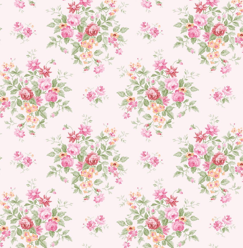 Floral Bunches Posy Pink by Seabrook Wallpaper NextWall Peel & Stick United States 30.75 10.43" 20.5" - Fabric Carolina -