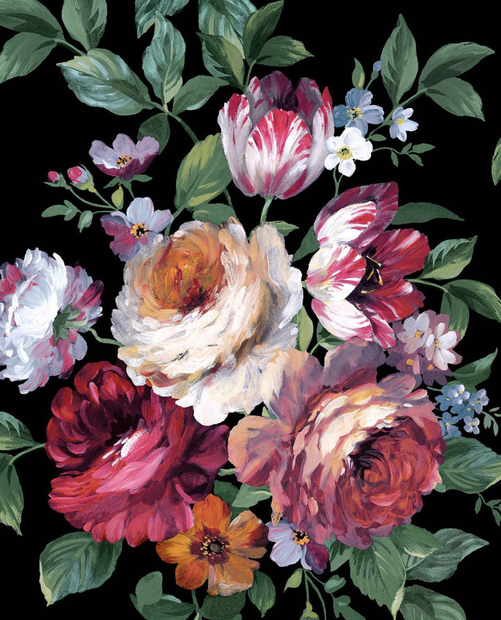 Large Bouquet Ebony & Jewel Box by Seabrook Wallpaper NextWall Peel & Stick United States 30.75 25.2" 20.5" - Fabric Carolina -