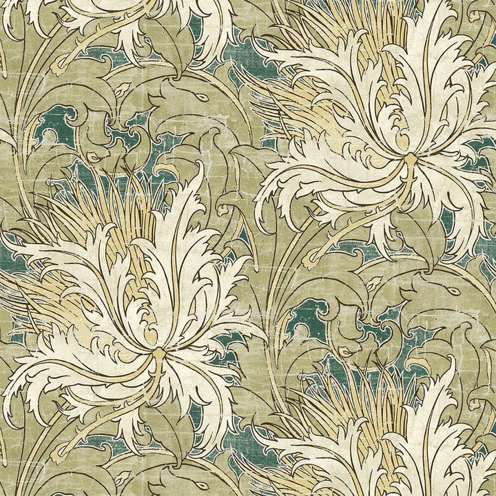 Floral Folly Juniper & Parchment by Seabrook Wallpaper NextWall Peel & Stick United States 40.5 20.87" 27" - Fabric Carolina -
