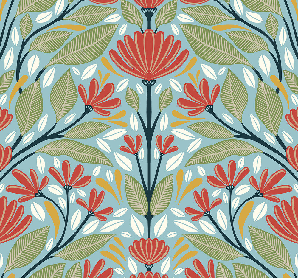 Shalin Folk Floral Summer Garden by Seabrook Wallpaper NextWall Peel & Stick United States 40.5 25.2" 27" - Fabric Carolina -