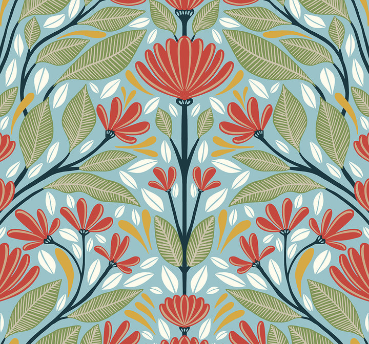 Shalin Folk Floral Summer Garden by Seabrook Wallpaper NextWall Peel & Stick United States 40.5 25.2" 27" - Fabric Carolina -