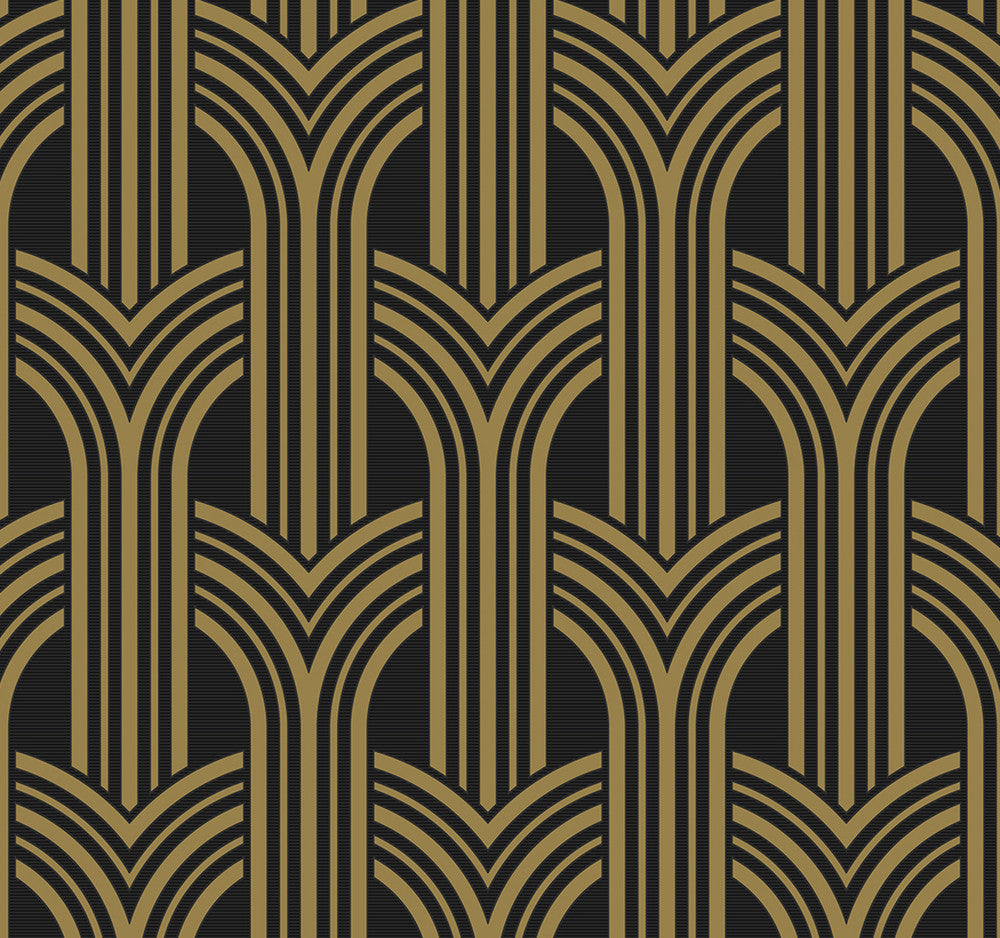 Deco Geometric Arches Ebony & Metallic Gold by Seabrook Wallpaper NextWall Peel & Stick United States 40.5 12.6" 27" - Fabric Carolina -