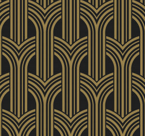 Deco Geometric Arches Ebony & Metallic Gold by Seabrook Wallpaper