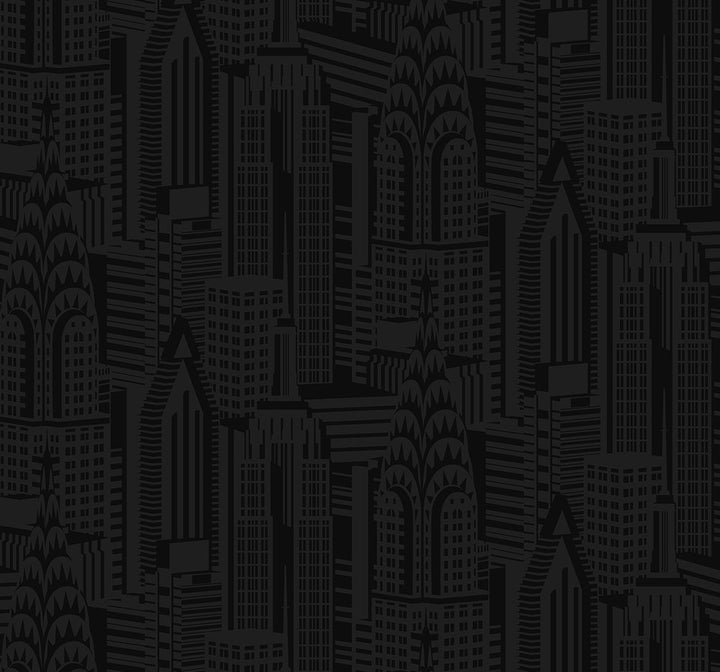 City Skyline Cosmic Black by Seabrook Wallpaper NextWall Peel & Stick United States 40.5 25.2" 27" - Fabric Carolina -