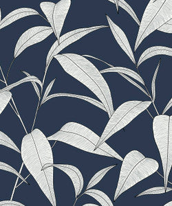 Pinstripe Leaf Trail Dark Blue by Seabrook Wallpaper