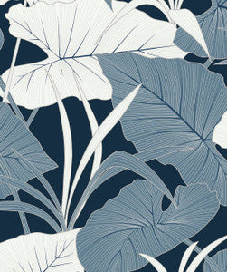 Elephant Leaves Blue Lagoon by Seabrook Wallpaper