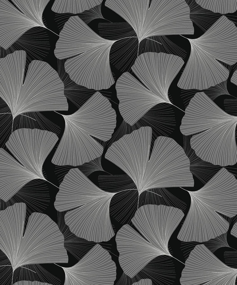 Tossed Ginkgo Leaf Ebony & Greystone by Seabrook Wallpaper NextWall Peel & Stick Netherlands 31.35 12.6" 20.9" - Fabric Carolina -