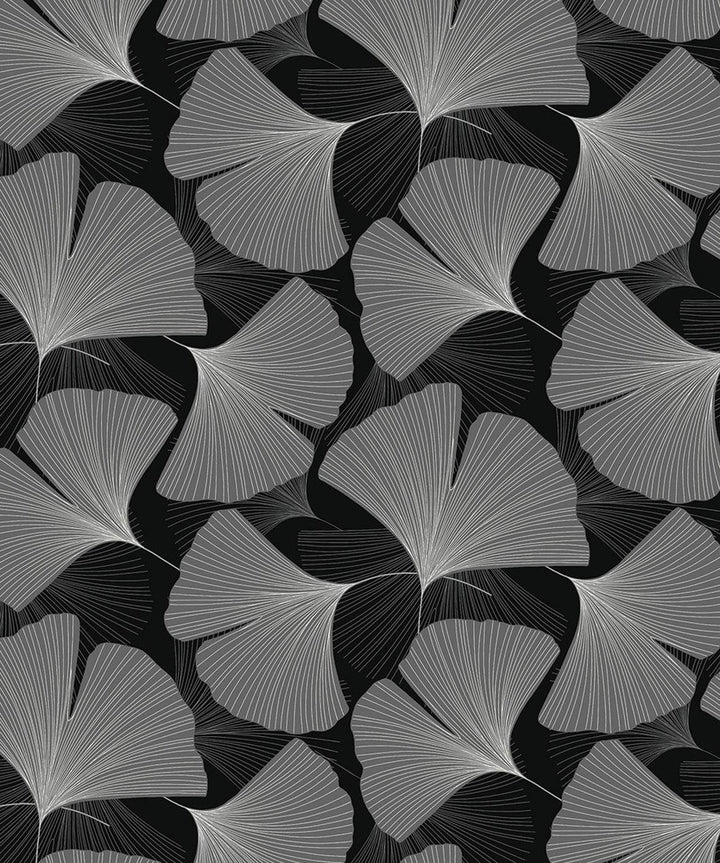 Tossed Ginkgo Leaf Ebony & Greystone by Seabrook Wallpaper NextWall Peel & Stick Netherlands 31.35 12.6" 20.9" - Fabric Carolina -