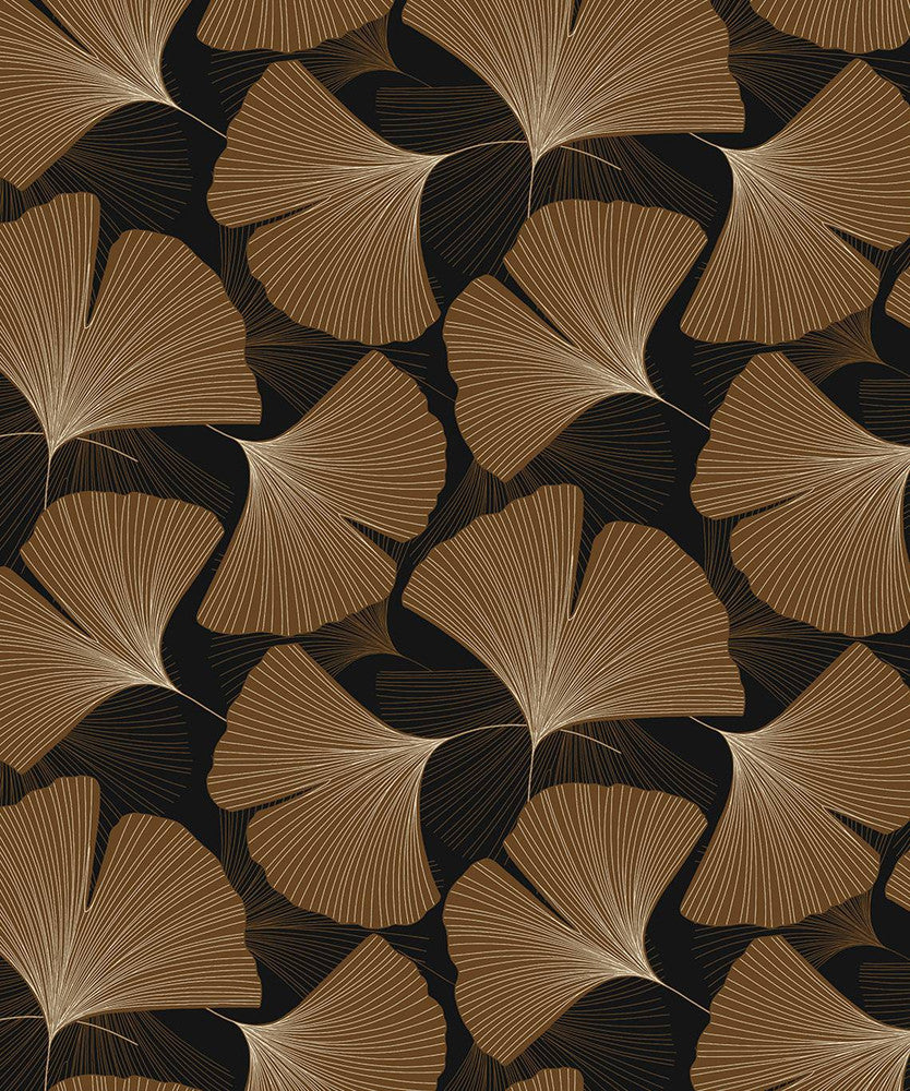 Tossed Ginkgo Leaf Ebony & Metallic Copper by Seabrook Wallpaper NextWall Peel & Stick Netherlands 31.35 12.6" 20.9" - Fabric Carolina -