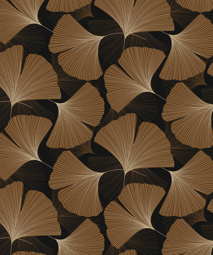 Tossed Ginkgo Leaf Ebony & Metallic Copper by Seabrook Wallpaper NextWall Peel & Stick Netherlands 31.35 12.6" 20.9" - Fabric Carolina -