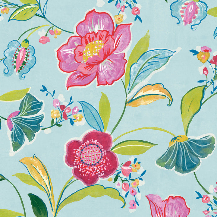 Painterly Floral Light Aqua by Seabrook Wallpaper NextWall Peel & Stick United States 30.75 37.8" 20.5" - Fabric Carolina -