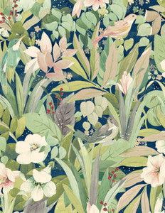 Blossoming Birds Fern & Denim Blue by Seabrook Wallpaper
