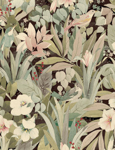 Blossoming Birds Sage & Ash Brown by Seabrook Wallpaper