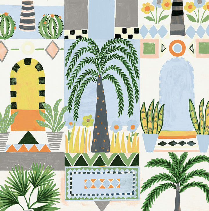 Tropical Facade Sky Blue & Off-White by Seabrook Wallpaper NextWall Peel & Stick United States 30.75 20.87" 20.5" - Fabric Carolina -