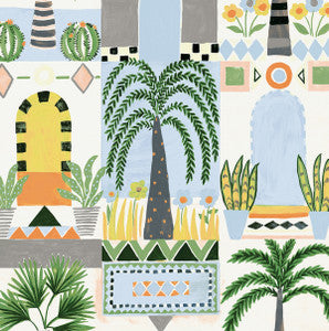 Tropical Facade Sky Blue & Off-White by Seabrook Wallpaper