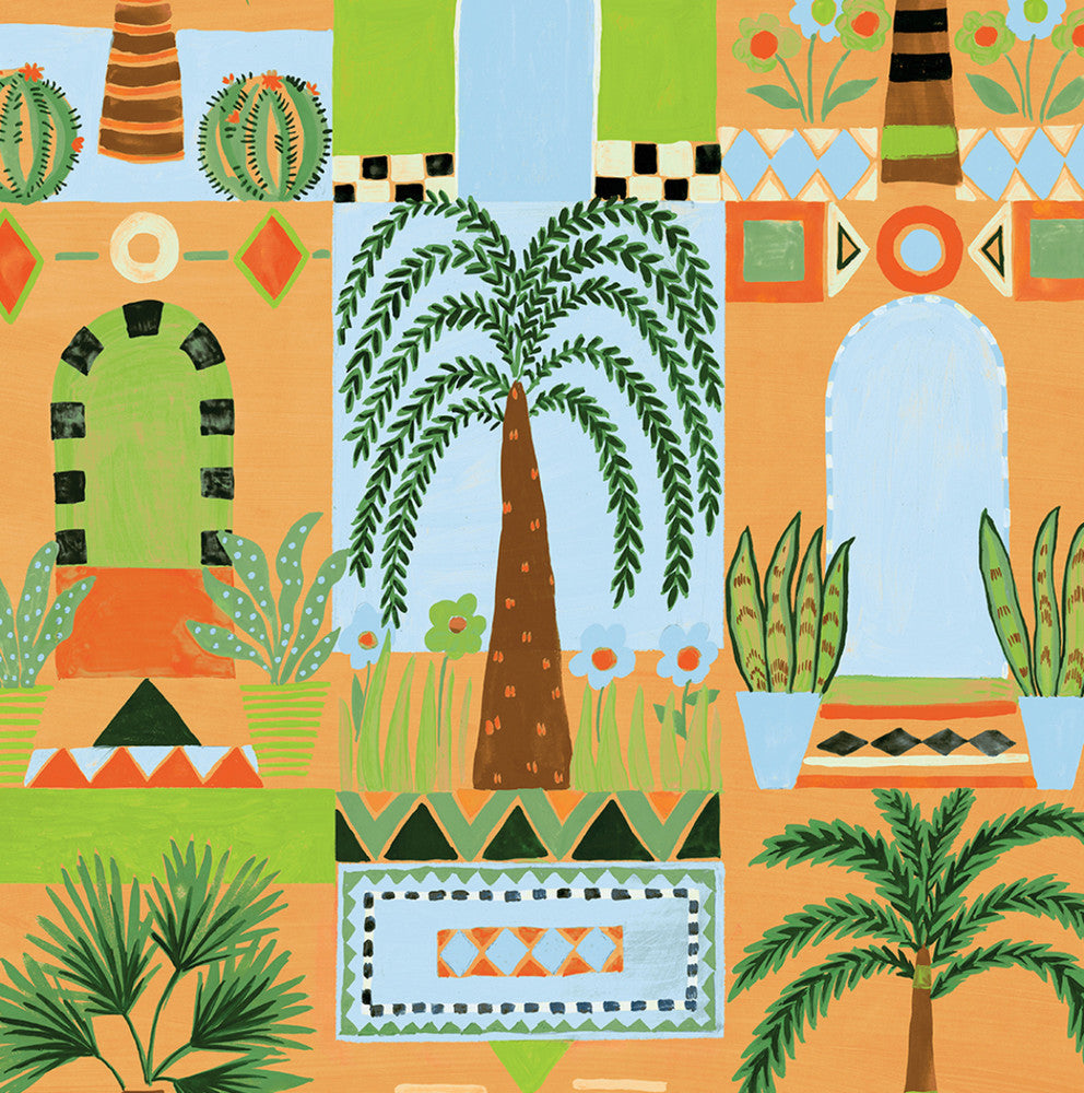 Tropical Facade Orange by Seabrook Wallpaper NextWall Peel & Stick United States 30.75 20.87" 20.5" - Fabric Carolina -
