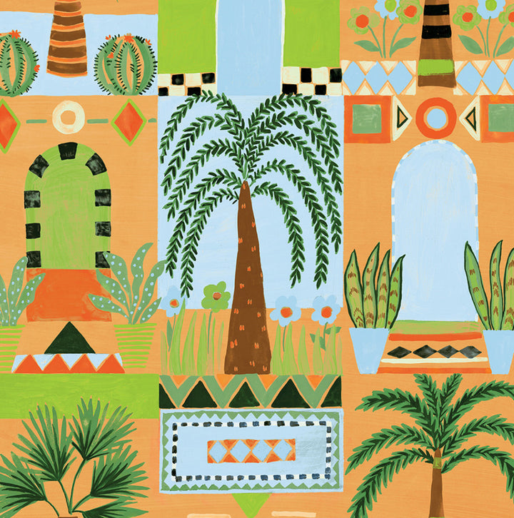 Tropical Facade Orange by Seabrook Wallpaper NextWall Peel & Stick United States 30.75 20.87" 20.5" - Fabric Carolina -
