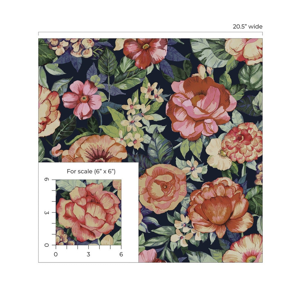 Watercolor Floral Garden Neutral & Wrought Iron by Seabrook Wallpaper NextWall Peel & Stick United States 30.75 20.87" 20.5" - Fabric Carolina -