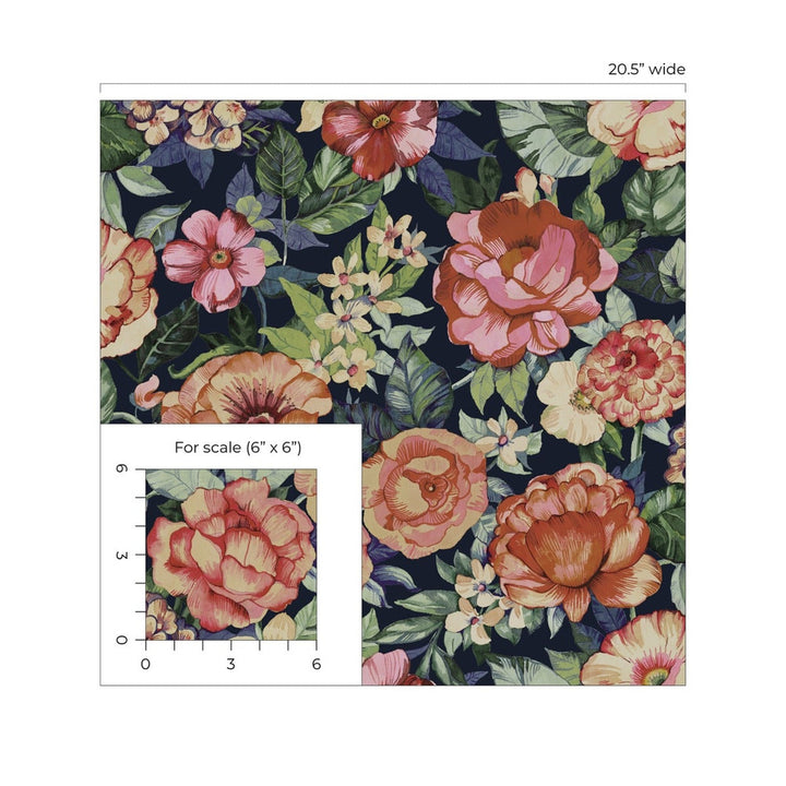 Watercolor Floral Garden Neutral & Wrought Iron by Seabrook Wallpaper NextWall Peel & Stick United States 30.75 20.87" 20.5" - Fabric Carolina -