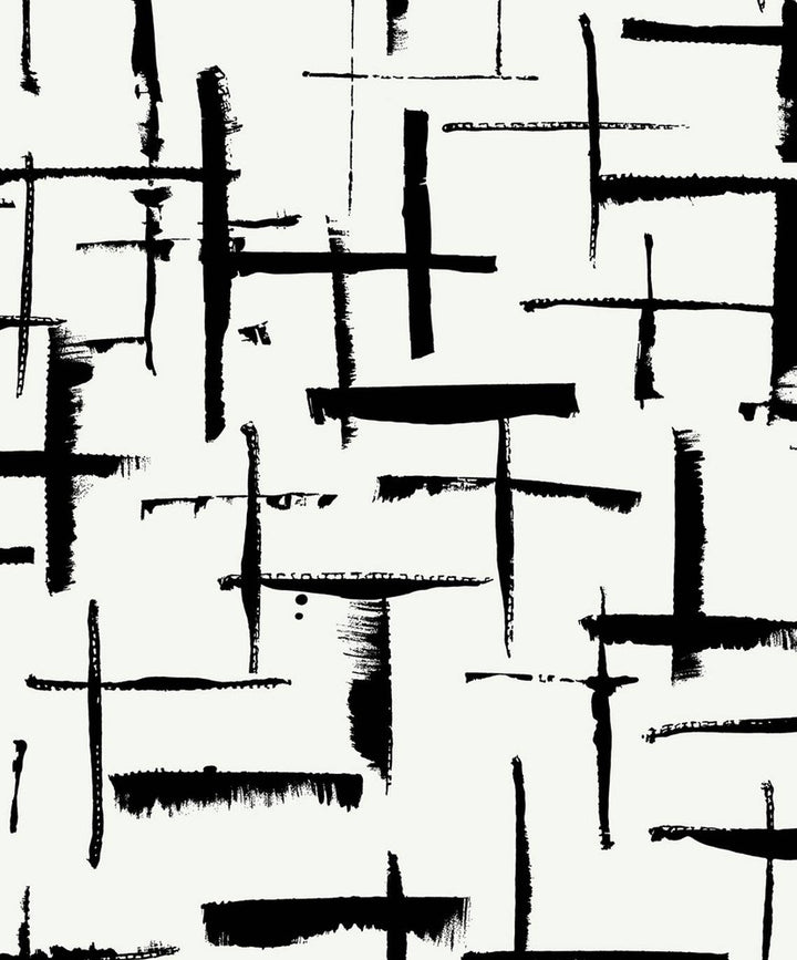 Crosshatch Abstract Ebony & Eggshell by Seabrook Wallpaper NextWall Peel & Stick Netherlands 31.35 25.2" 20.9" - Fabric Carolina -