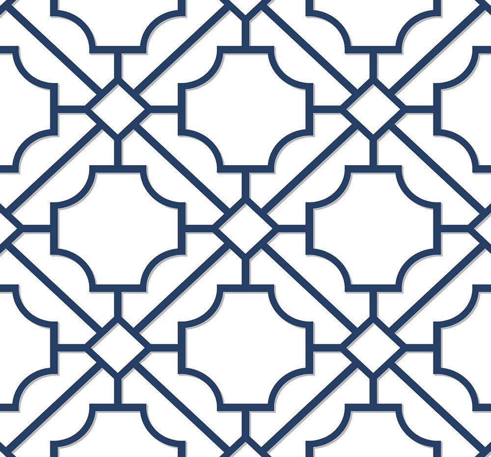 Lattice Geo Navy Blue by Seabrook Wallpaper NextWall Peel & Stick United States 40.5 12.6" 27" - Fabric Carolina -