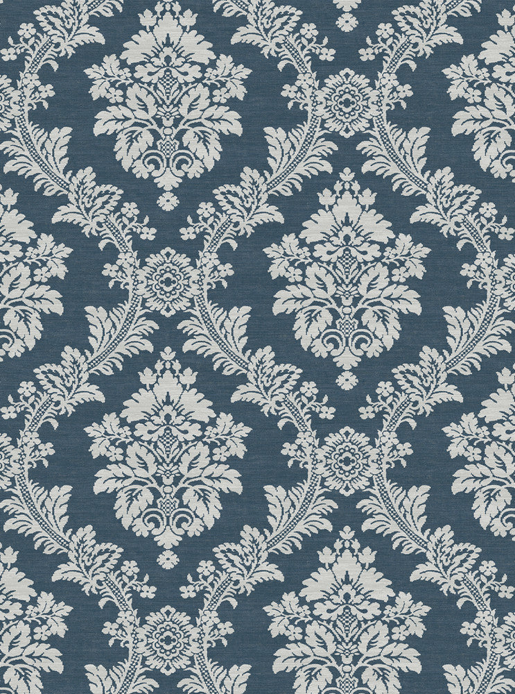 Seaside Damask Denim Blue by Seabrook Wallpaper NextWall Peel & Stick United States 40.5 18" 27" - Fabric Carolina -