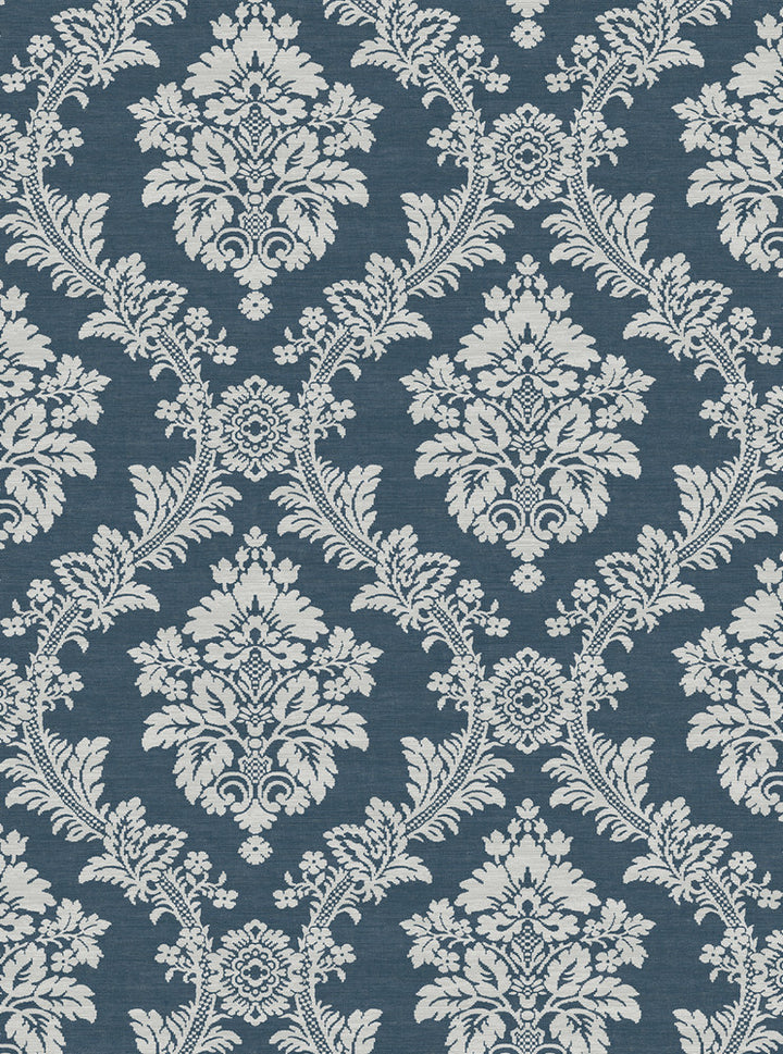 Seaside Damask Denim Blue by Seabrook Wallpaper NextWall Peel & Stick United States 40.5 18" 27" - Fabric Carolina -