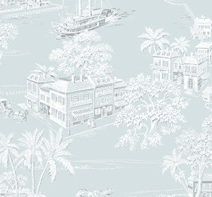 Coastline Toile Blue Mist by Seabrook Wallpaper