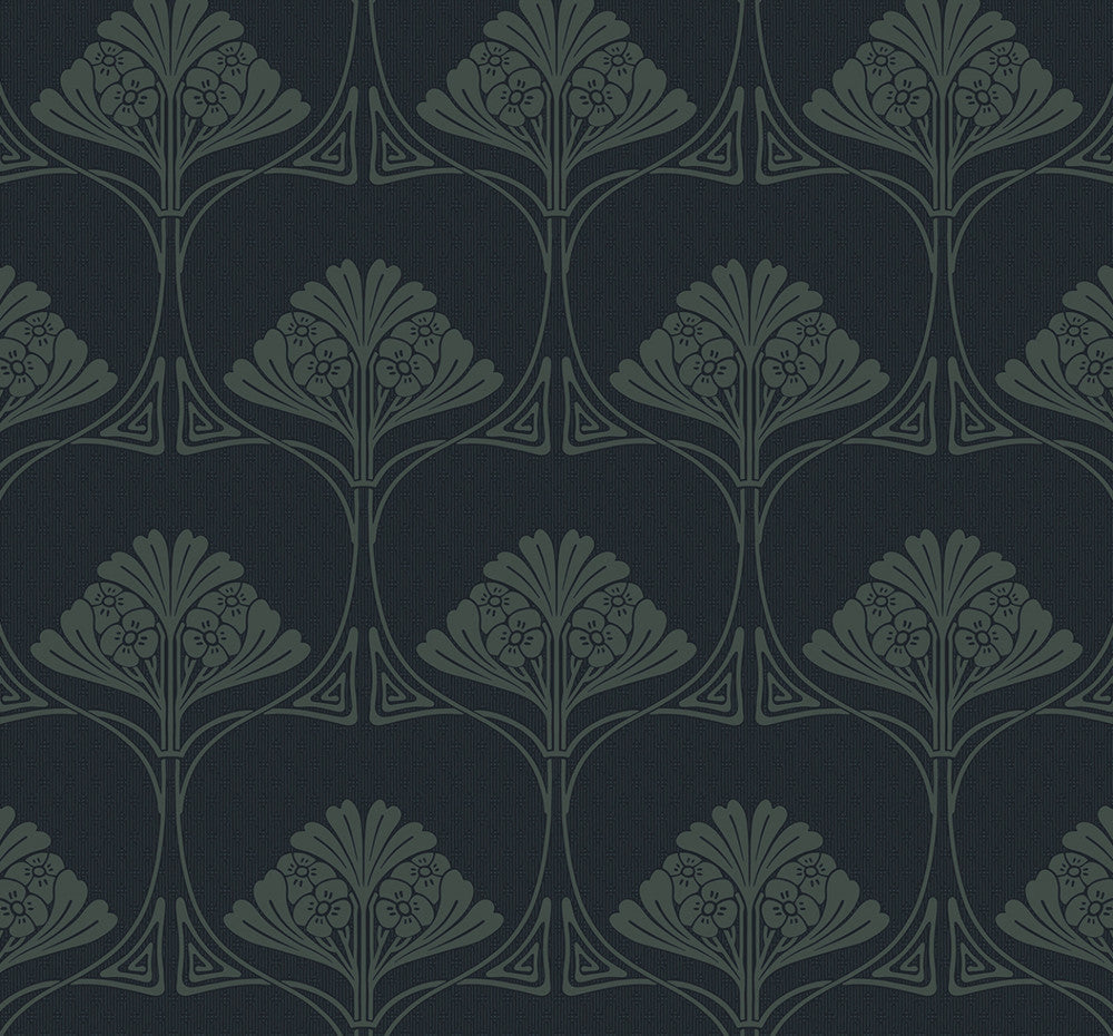 Deco Floral Midnight Blue & Juniper by Seabrook Wallpaper NextWall Peel & Stick United States 40.5 12.6" 27" - Fabric Carolina -