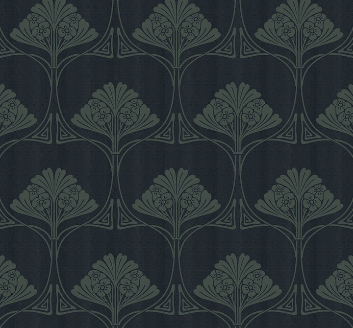 Deco Floral Midnight Blue & Juniper by Seabrook Wallpaper NextWall Peel & Stick United States 40.5 12.6" 27" - Fabric Carolina -