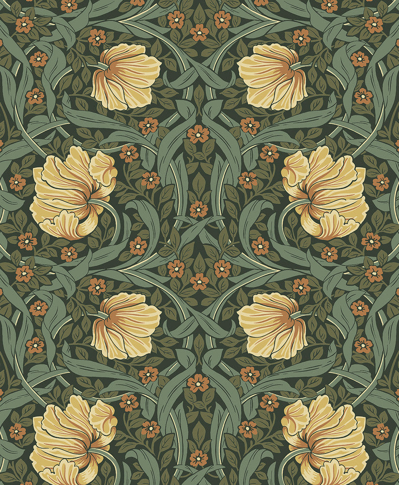 Pimpernel Garden Meadow Green & Amber by Seabrook Wallpaper NextWall Peel & Stick Netherlands 31.35 12.6" 20.9" - Fabric Carolina -
