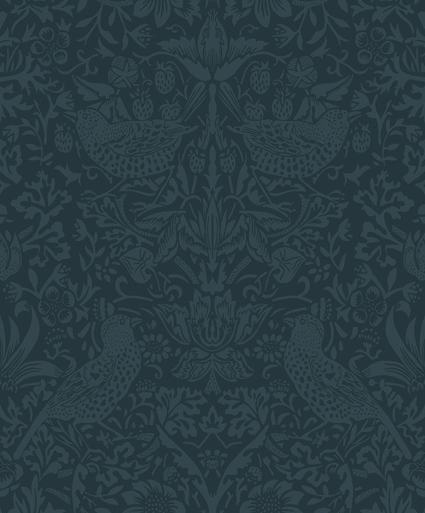 Tonal Bird Garden Slate Blue by Seabrook Wallpaper NextWall Peel & Stick Netherlands 31.35 25.2" 20.9" - Fabric Carolina -