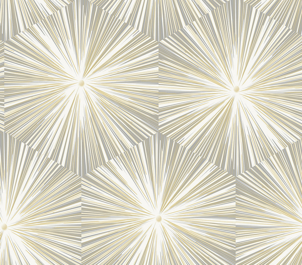 Hex Starburst Grey & Metallic Gold by Seabrook Wallpaper NextWall Peel & Stick United States 30.75 18" 20.5" - Fabric Carolina -