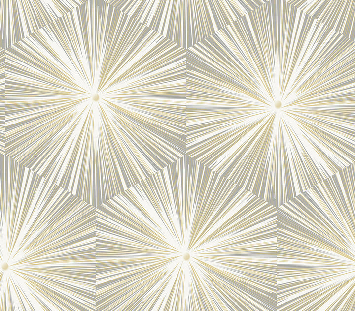 Hex Starburst Grey & Metallic Gold by Seabrook Wallpaper NextWall Peel & Stick United States 30.75 18" 20.5" - Fabric Carolina -
